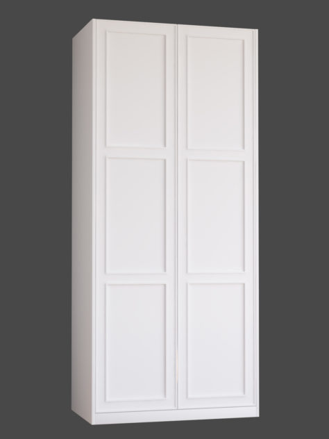 Shaker P2.3 (3st speglar) till Pax garderob. Monterade på Pax stomme 100x236 cm med täcksidor och sockel. Vid annan höjd ändras höjden på den mellersta spegeln.